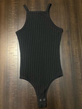 Black Ribbed Tank One-Piece Bodysuit